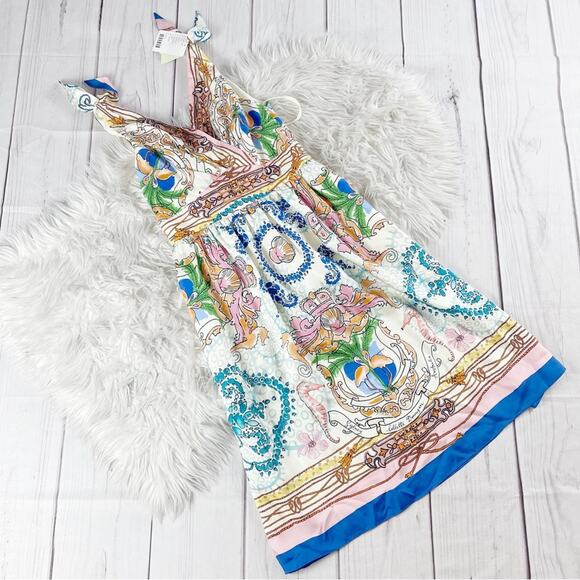 Anthropologie x Collette Dinnigan Tied Shoulder Acionna Silk Art‎ Dress Size 4 - Picture 2 of 6